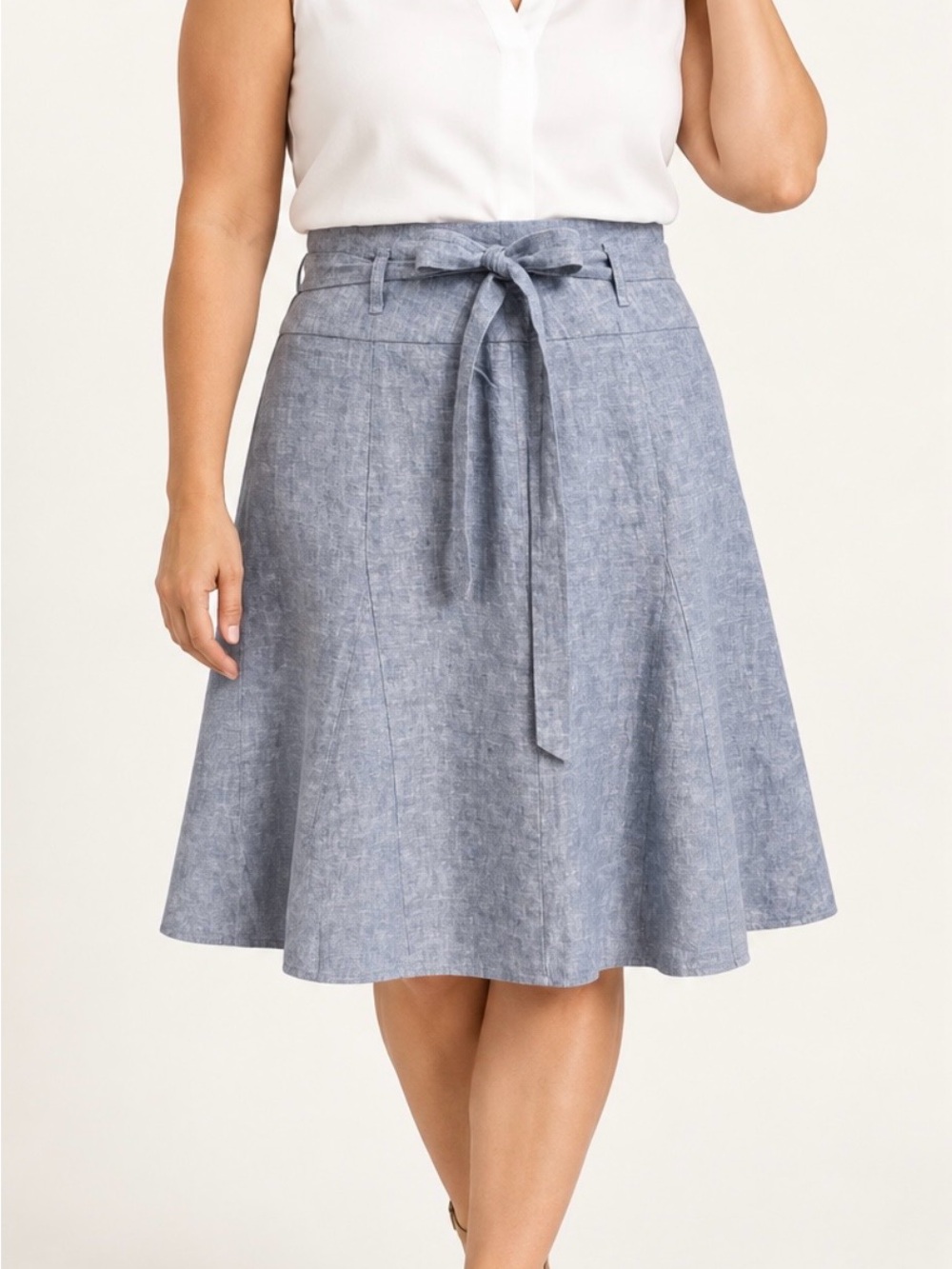 East 5th Chambray A-Line Tie-Waist Skirt in Light Blue Removable tie belt